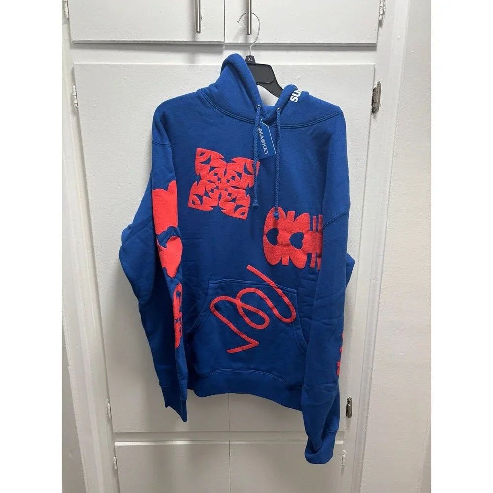 Market Studios Hoodie Sweatshirt Blue Pullover Graphic NWT Large